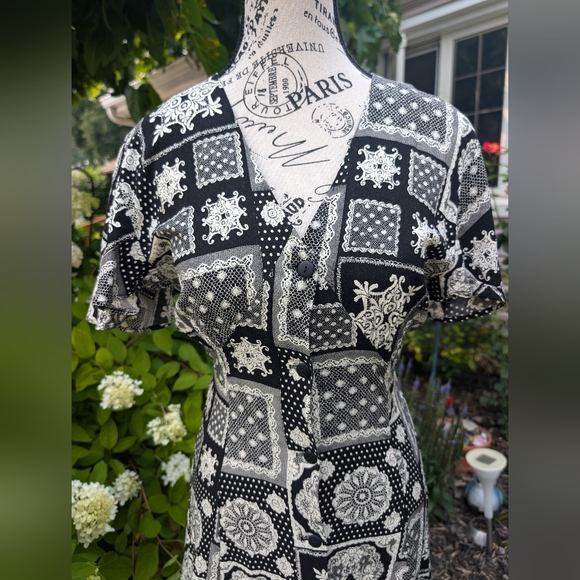 Vintage 90s Smart Set Patchwork Whimsigoth Button-Up Dress Size Small - Picture 2 of 10